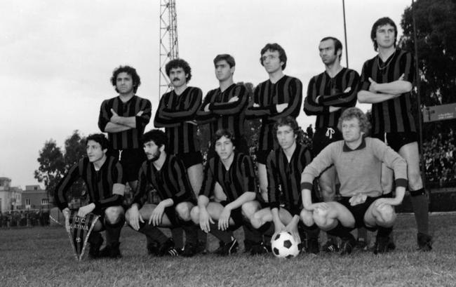 Una formazione del Latina 1976-77. Da sinistra, in piedi: Rispoli, Pezzuoli, Ronzulli, Fadigati, Brunello, Barnabucci; accosciati: Morano, Carannante, Venuturini, Petrella, Del Prete.