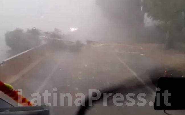Bomba d’acqua sulla Pontina, albero cade a pochi metri dal camion