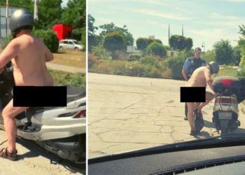 La polizia ferma uomo nudo in scooter: “Fa troppo caldo…”