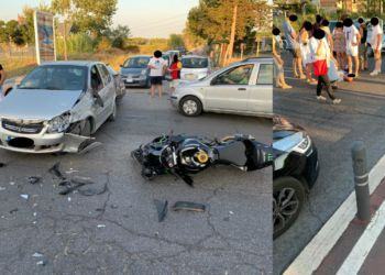 Moto contro un’auto che svolta, paura per un biker su via del Lido a Latina FOTO