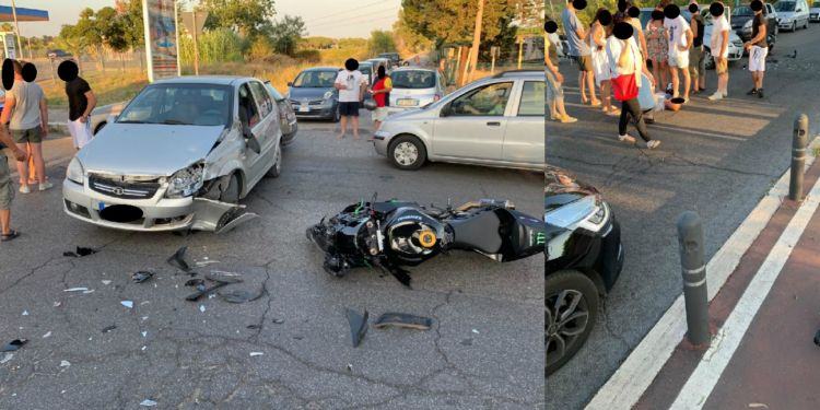 Moto contro un’auto che svolta, paura per un biker su via del Lido a Latina FOTO