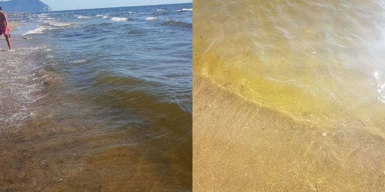 Sabaudia, l’acqua del mare diventa improvvisamente marrone VIDEO