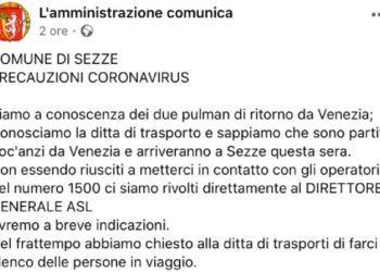 Coronavirus, due pullman di ritorno da Venezia: il Comune di Sezze avvia verifiche precauzionali