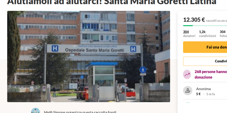 Parte raccolta fondi per l’ospedale di Latina: in pochi giorni superati i 12mila euro