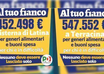 Squallore politico in provincia di Latina: manifesti con simbolo del Pd per i buoni spesa pubblici