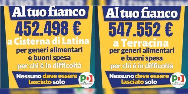Squallore politico in provincia di Latina: manifesti con simbolo del Pd per i buoni spesa pubblici