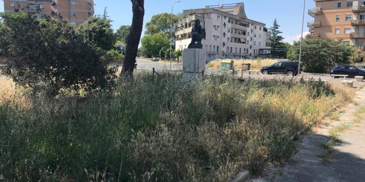 Latina, Piazza Aldo Manuzio dimenticata tra rifiuti ed erbacce FOTO