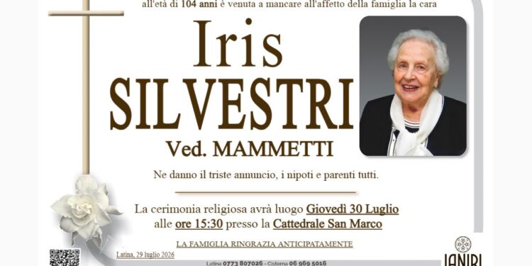 LATINA – Addio a Iris Silvestri, memoria storica della città e anima del Ristorante Impero: aveva 104 anni