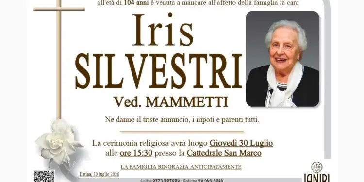 LATINA – Addio a Iris Silvestri, memoria storica della città e anima del Ristorante Impero: aveva 104 anni